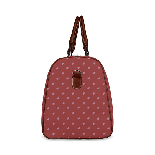 Pink Hearts on Red Waterproof Travel Bag (Small)