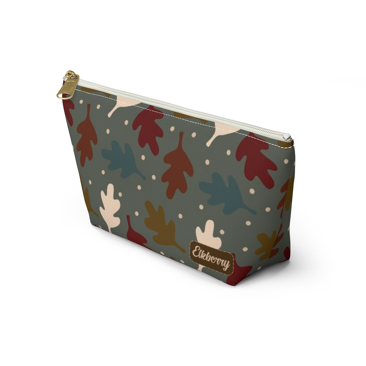 Big Bottom Zipper Pouch - Fall Leaves on Sage