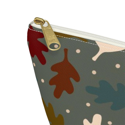 Big Bottom Zipper Pouch - Fall Leaves on Sage