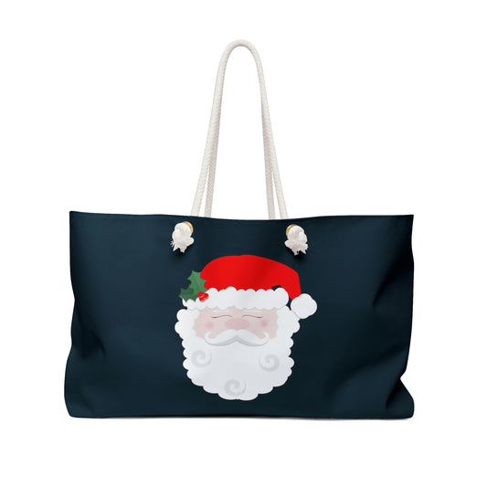 Weekender Tote Bag - Santa and Holly Berries & Leaves on Navy