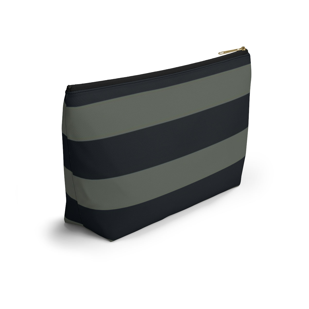 Big Bottom Zipper Pouch - Sage/Navy Stripes