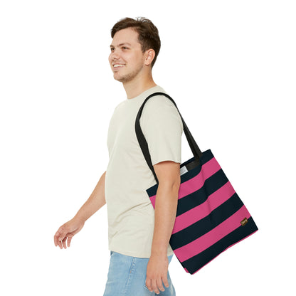 Lightweight Tote Bag - Hot Pink/Navy Stripes