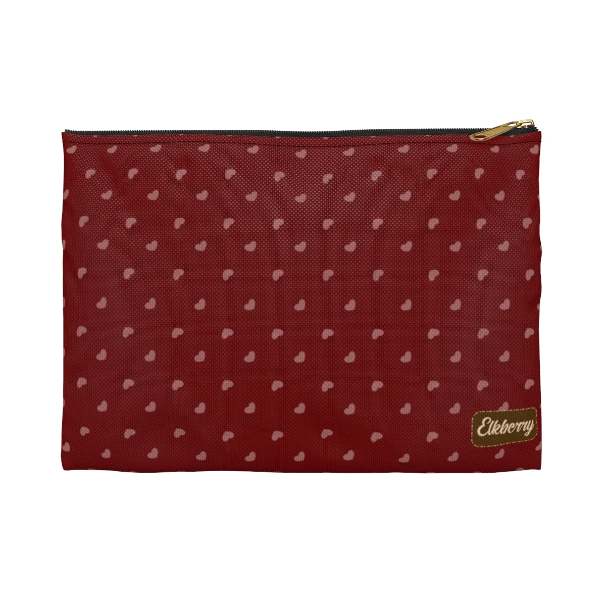 Flat Zipper Pouch - Hearts on Red