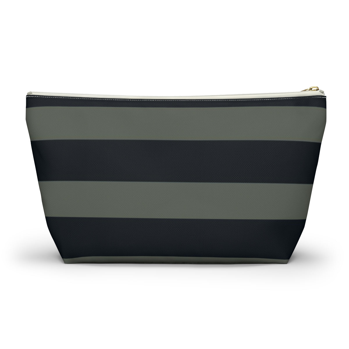 Big Bottom Zipper Pouch - Sage/Navy Stripes