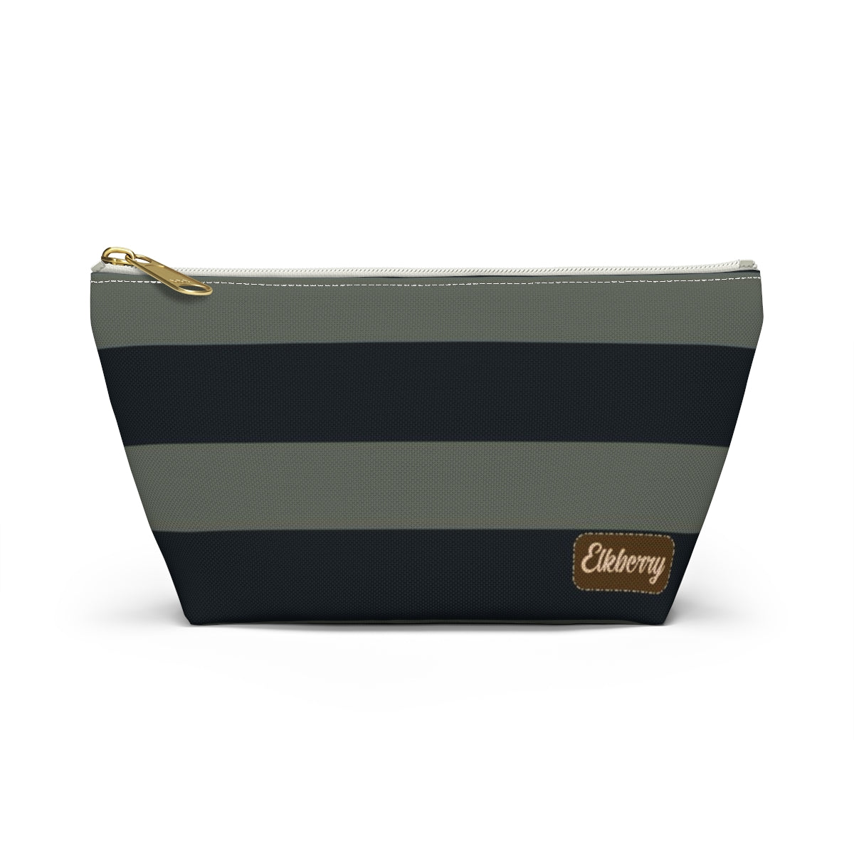 Big Bottom Zipper Pouch - Sage/Navy Stripes