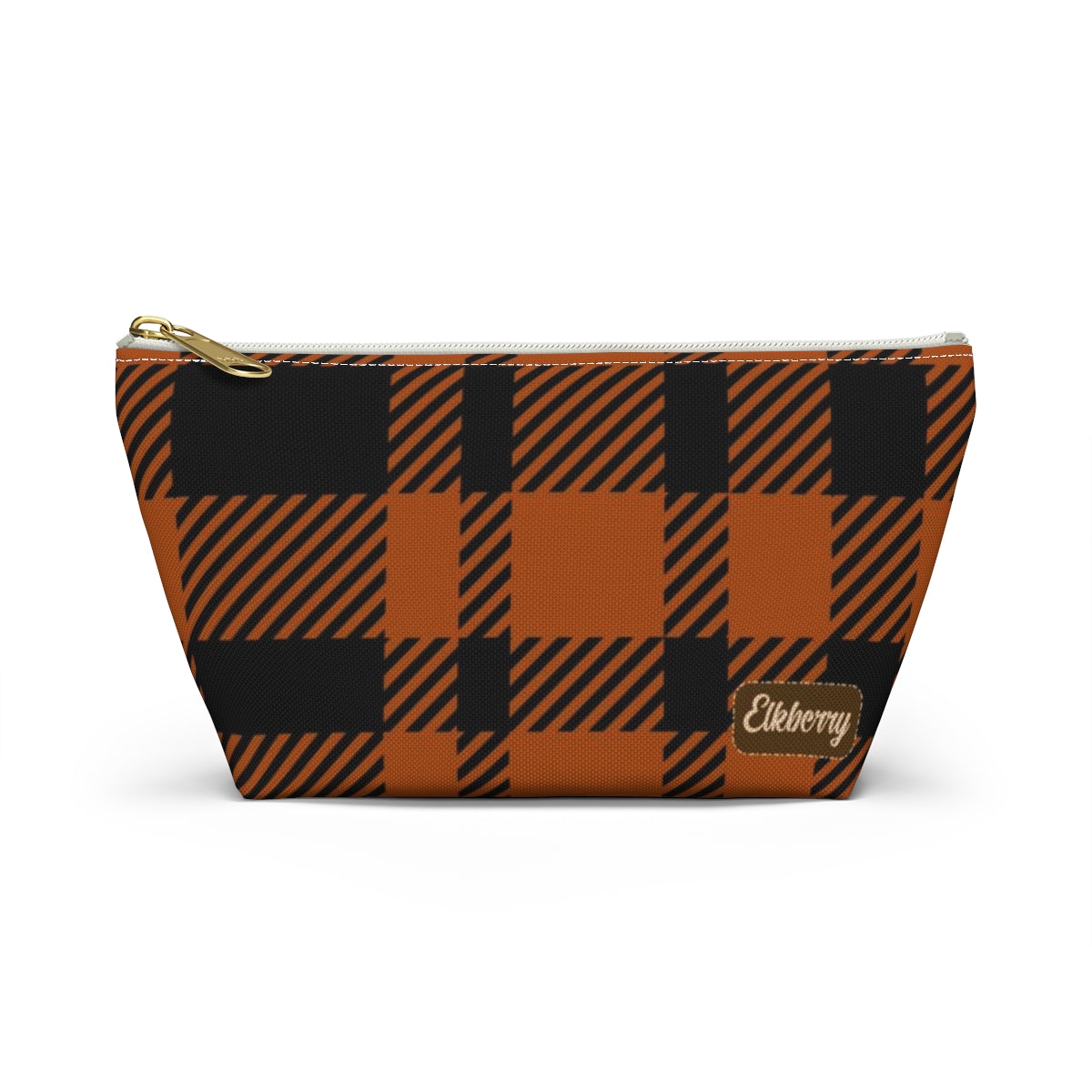 Big Bottom Zipper Pouch - Orange Buffalo Check, Orange Plaid