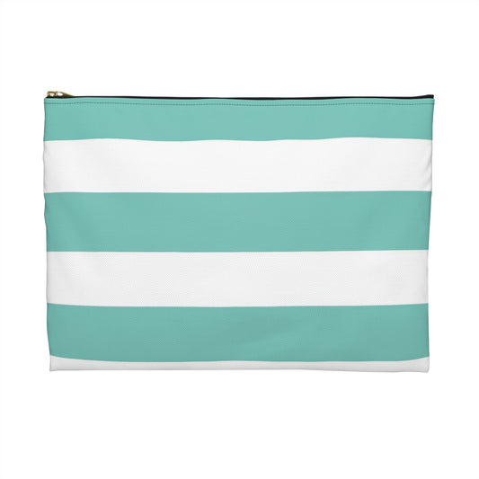 Flat Zipper Pouch - Aqua/White Stripes