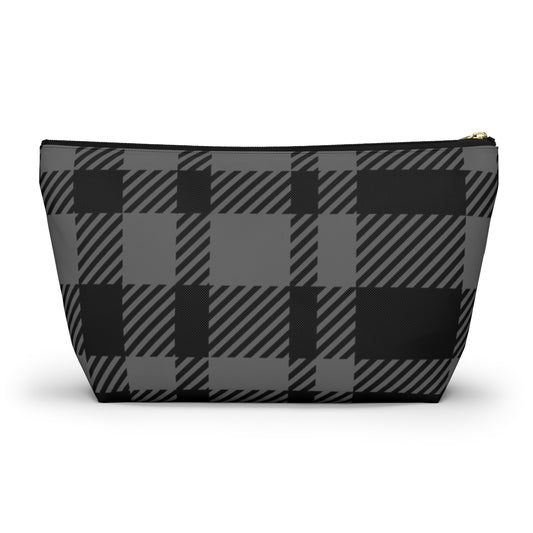 Big Bottom Zipper Pouch - Gray Buffalo Check, Gray Plaid