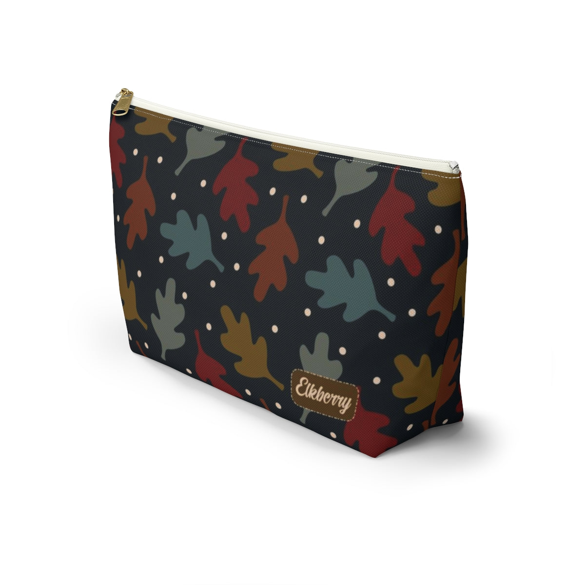 Big Bottom Zipper Pouch - Fall Leaves on Navy