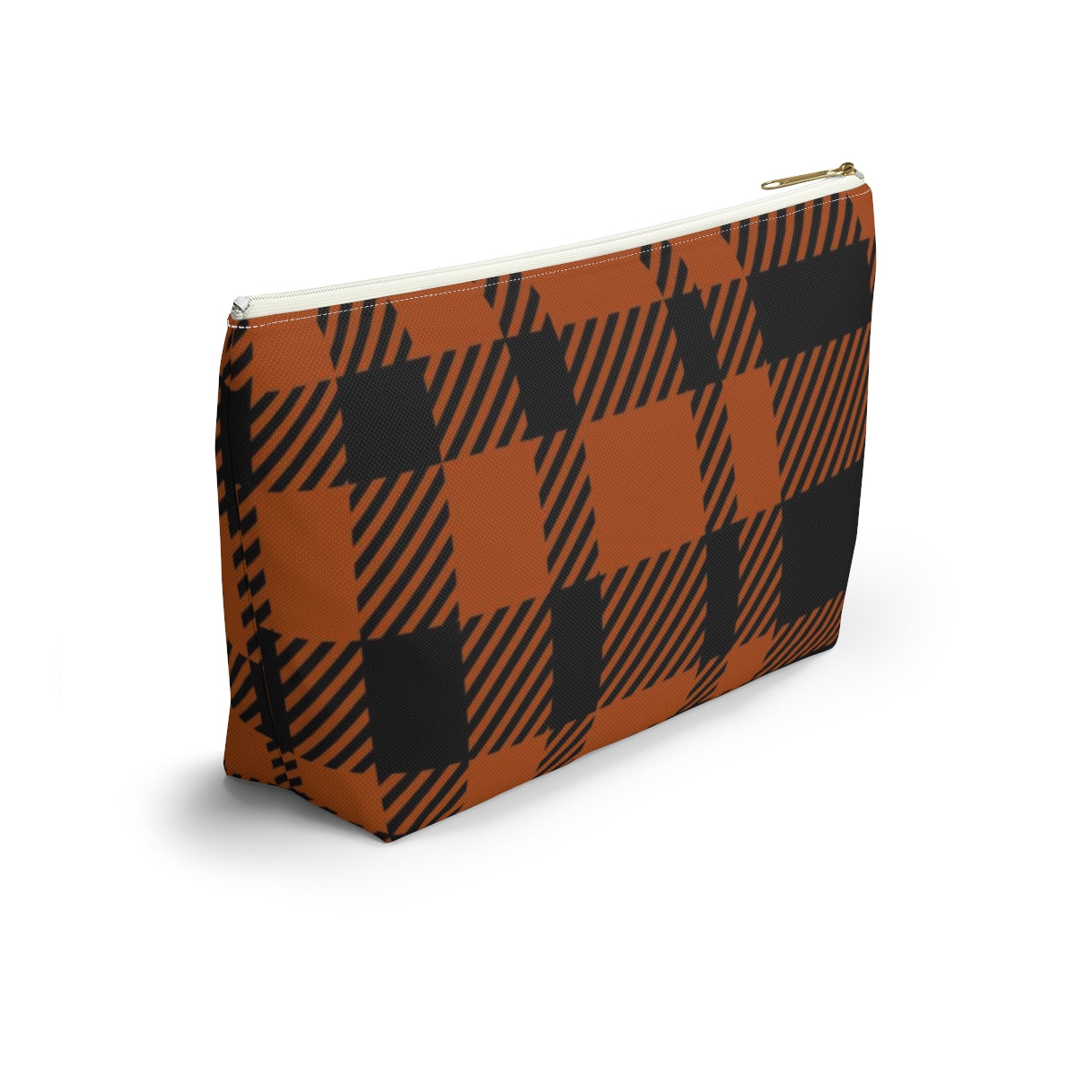 Big Bottom Zipper Pouch - Orange Buffalo Check, Orange Plaid