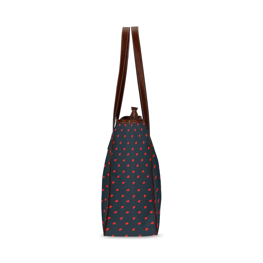 Red Hearts on Navy Classic Tote Handbag