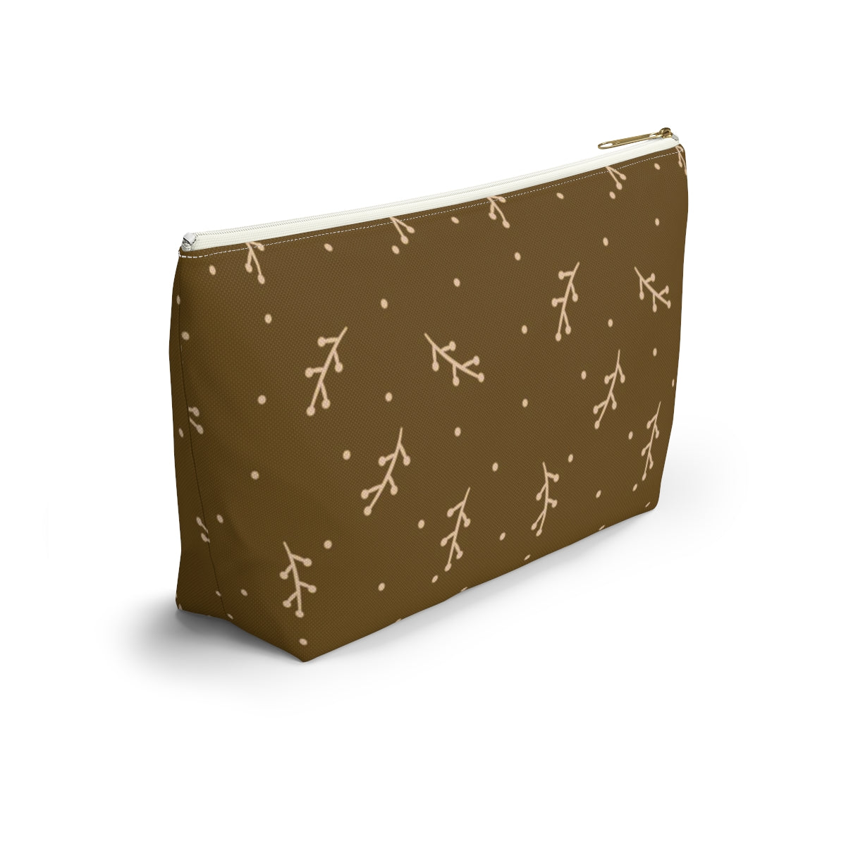 Big Bottom Zipper Pouch - Cream Berry Branches on Mustard Background