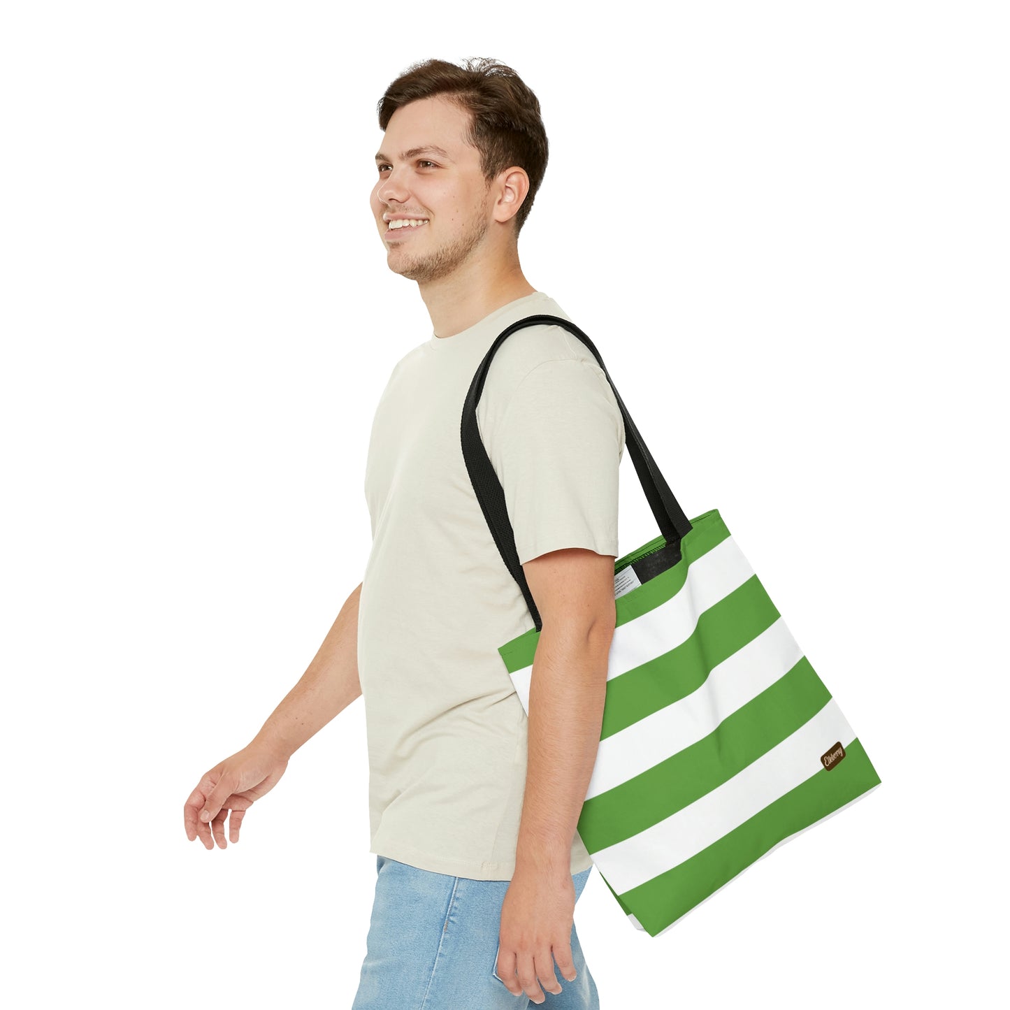 Lightweight Tote Bag - Lime Green/White Stripes