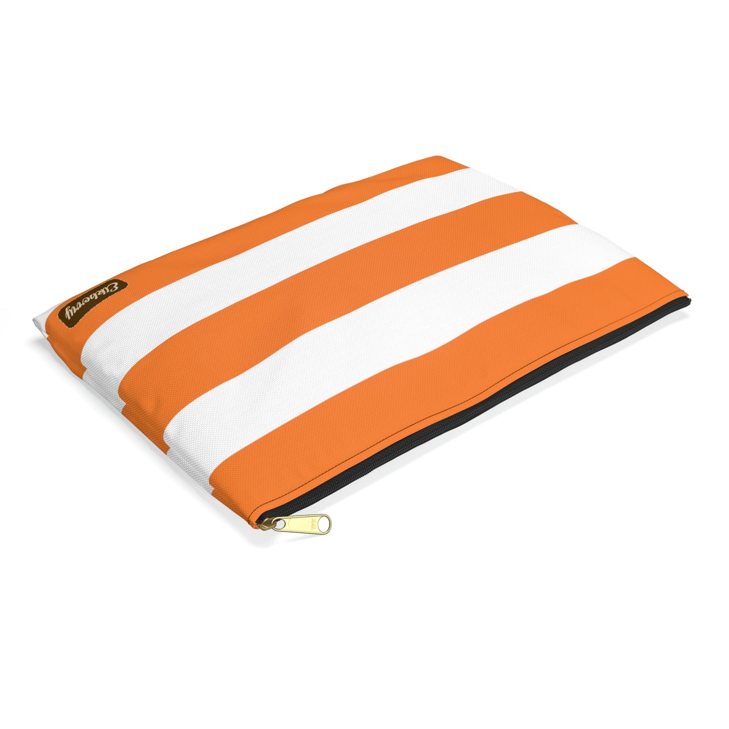 Flat Zipper Pouch - Orange/White Stripes
