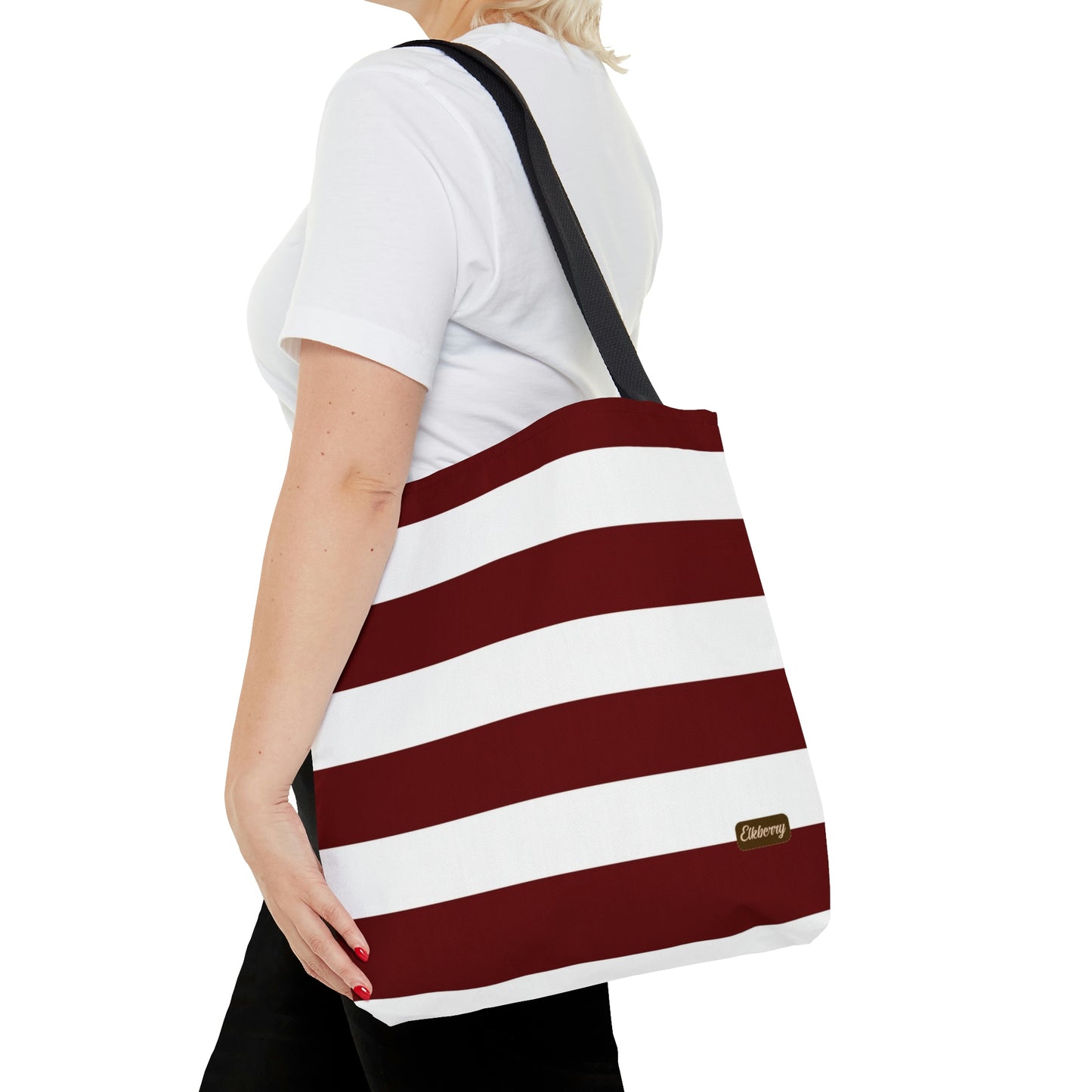 Lightweight Tote Bag - Berry/White Stripes