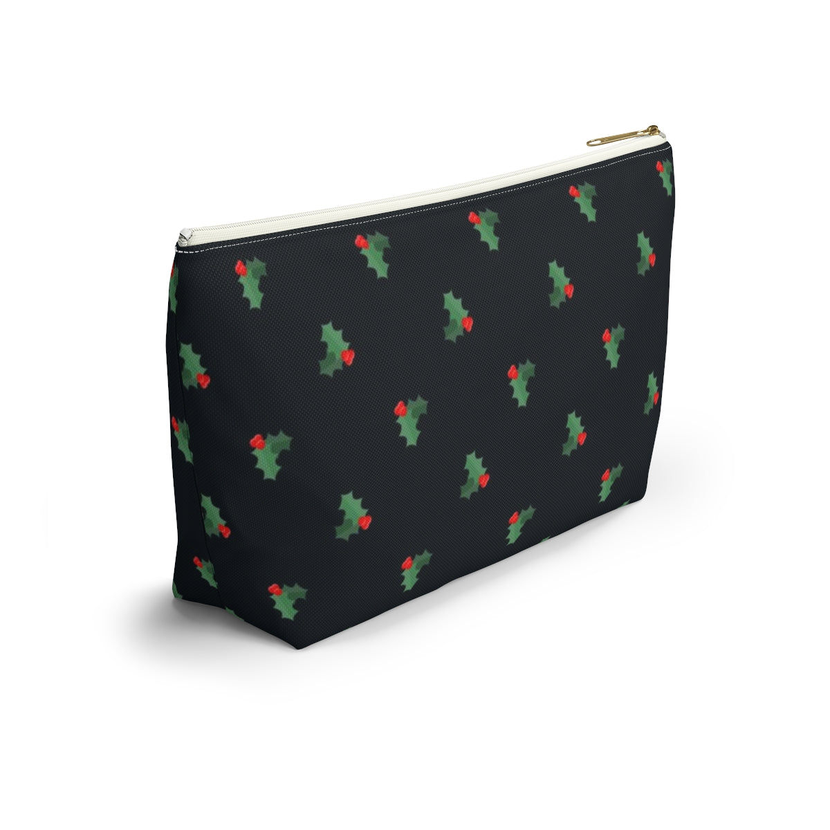 Big Bottom Zipper Pouch - Holly Leaves & Berries
