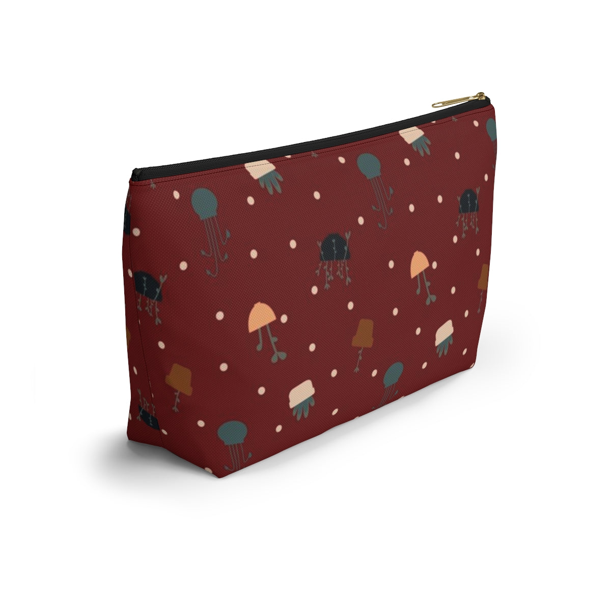 Big Bottom Zipper Pouch - Potted Plants in Red