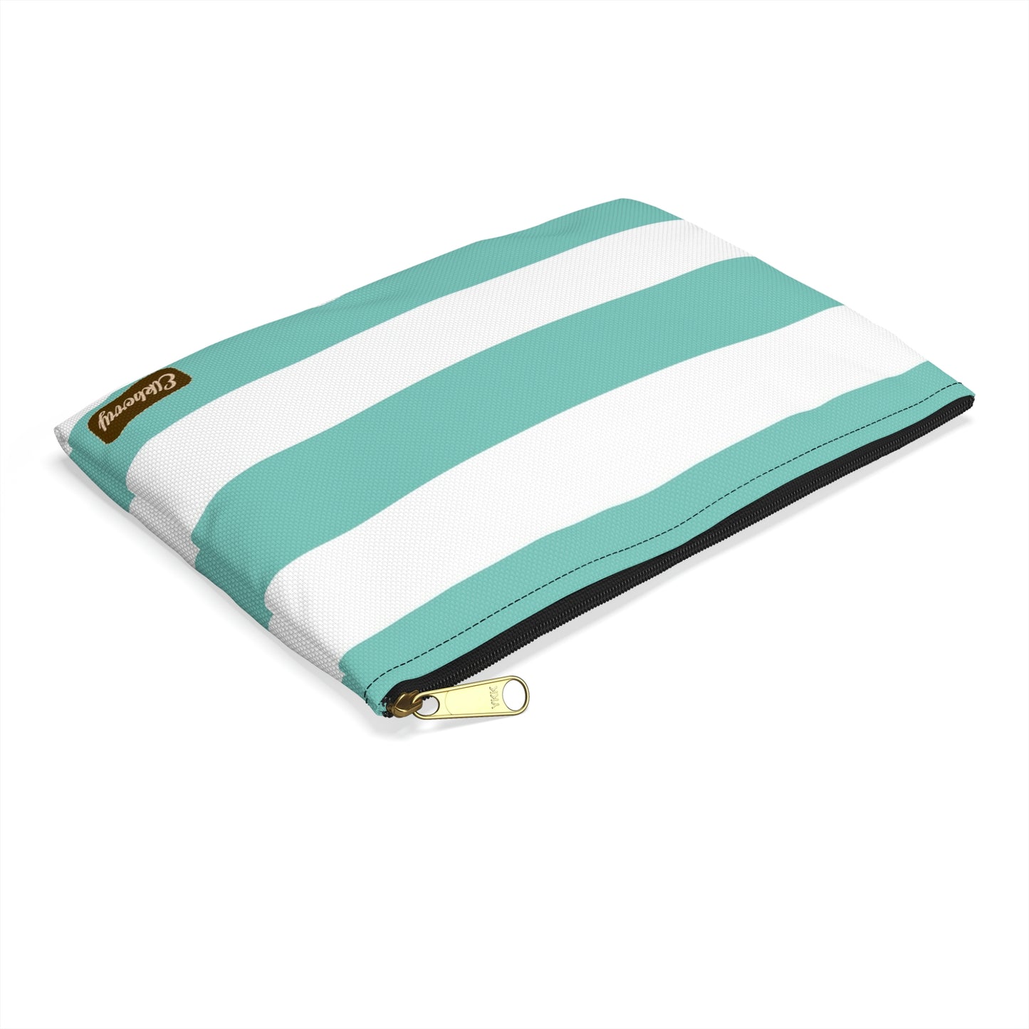Flat Zipper Pouch - Aqua/White Stripes