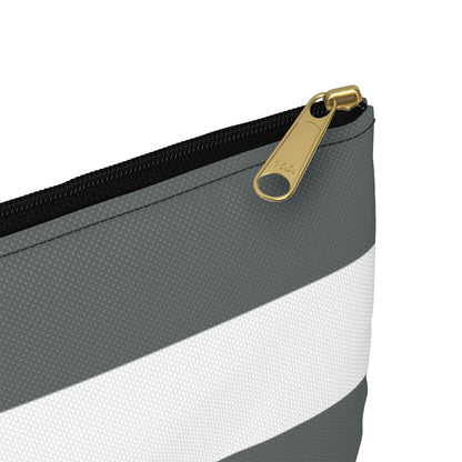 Flat Zipper Pouch - Charcoal Gray/White Stripes