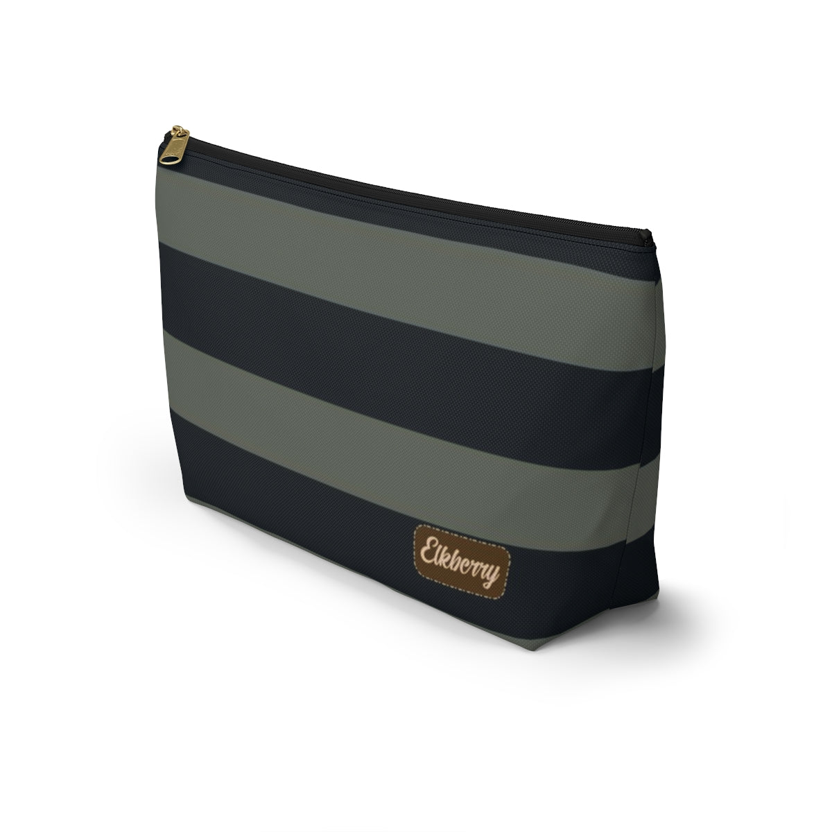 Big Bottom Zipper Pouch - Sage/Navy Stripes