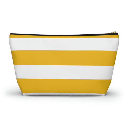 Big Bottom Zipper Pouch - Lemon Yellow/White Stripes
