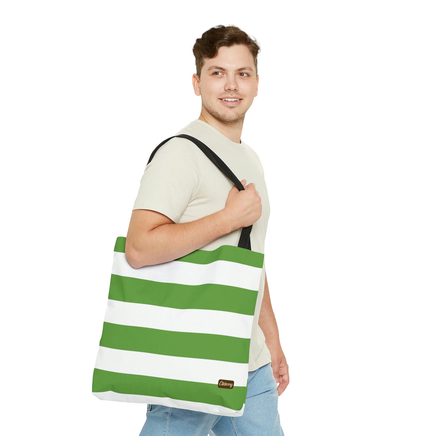 Lightweight Tote Bag - Lime Green/White Stripes