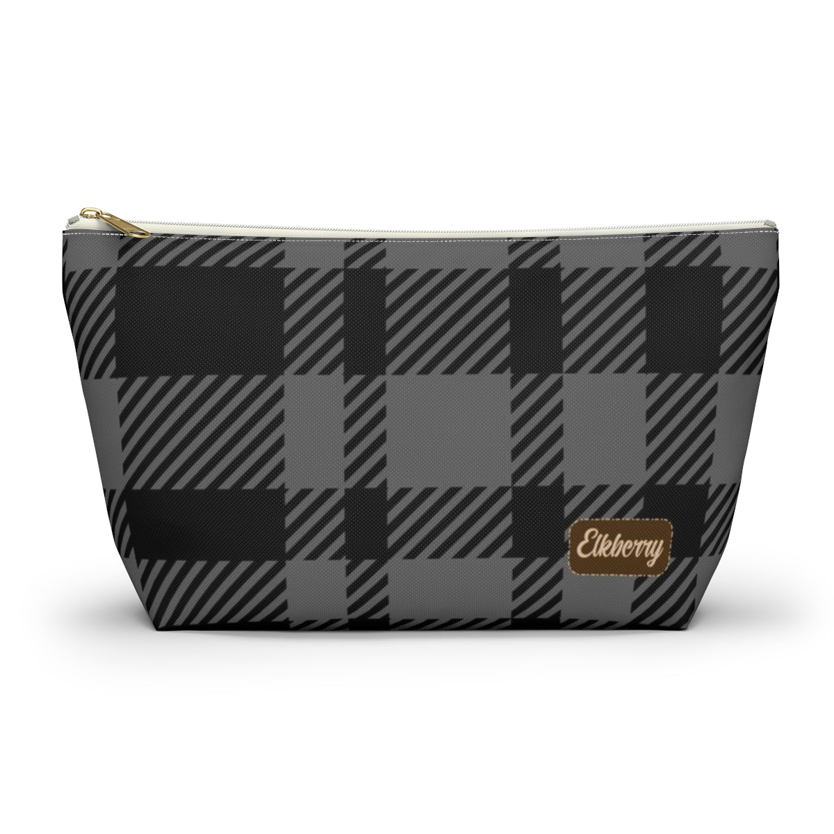 Big Bottom Zipper Pouch - Gray Buffalo Check, Gray Plaid