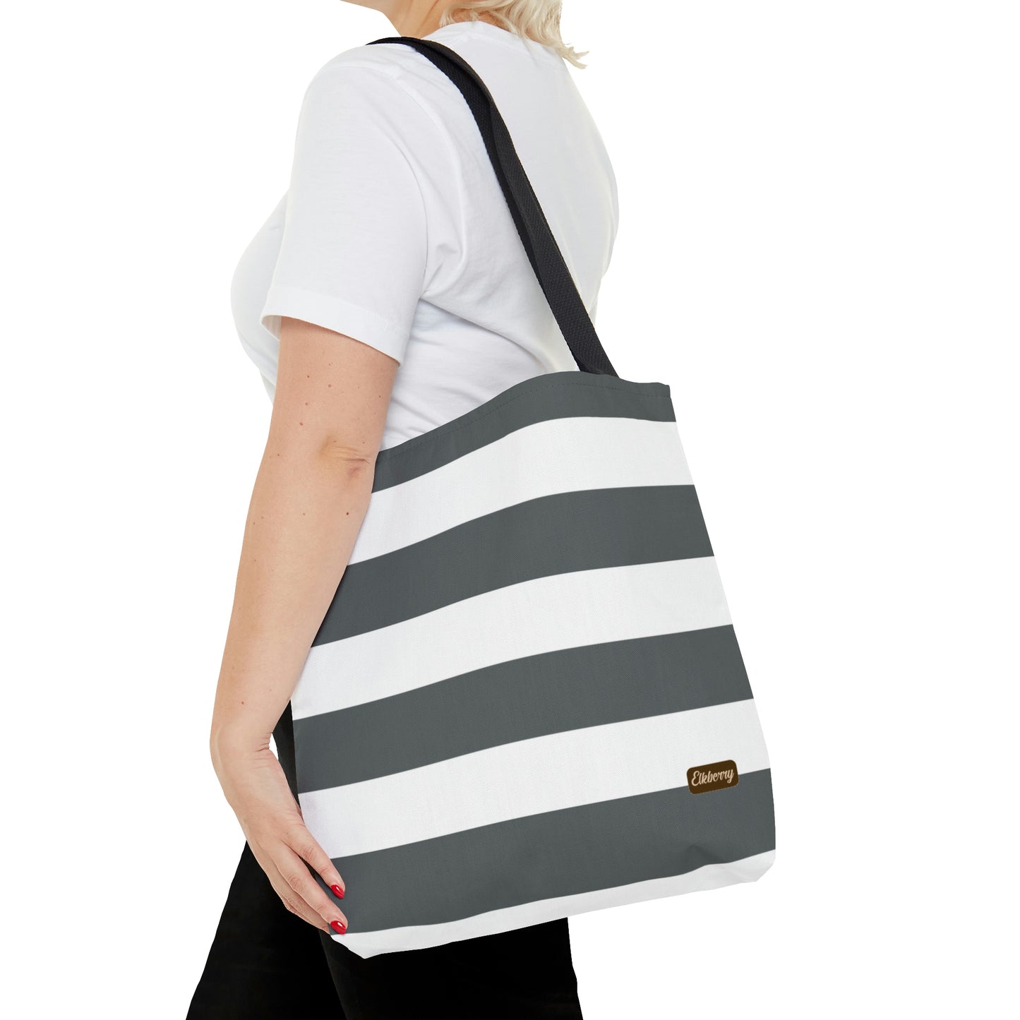 Lightweight Tote Bag - Charcoal Gray/White Stripes