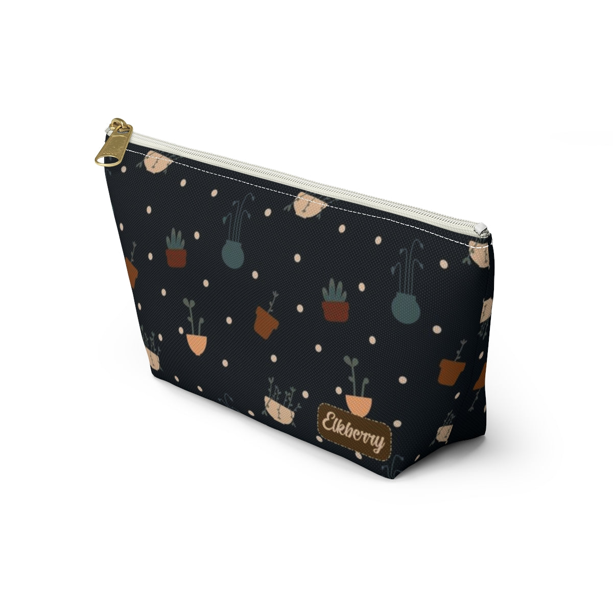 Big Bottom Zipper Pouch - Potted Plants in Navy