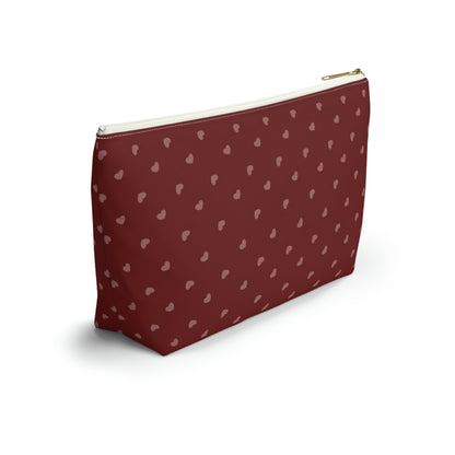 Big Bottom Zipper Pouch - Hearts on Red