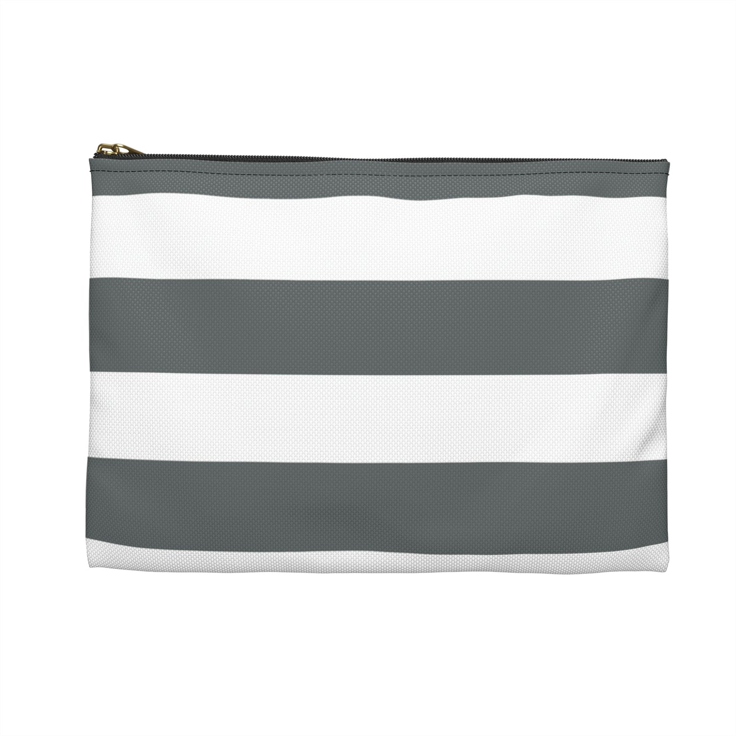 Flat Zipper Pouch - Charcoal Gray/White Stripes