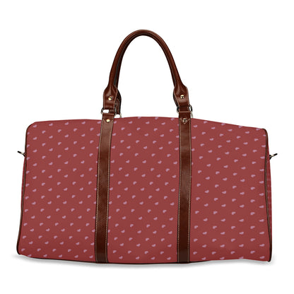 Pink Hearts on Red Waterproof Travel Bag (Small)