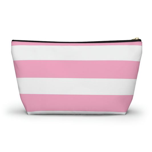 Big Bottom Zipper Pouch - Baby Pink/White Stripes