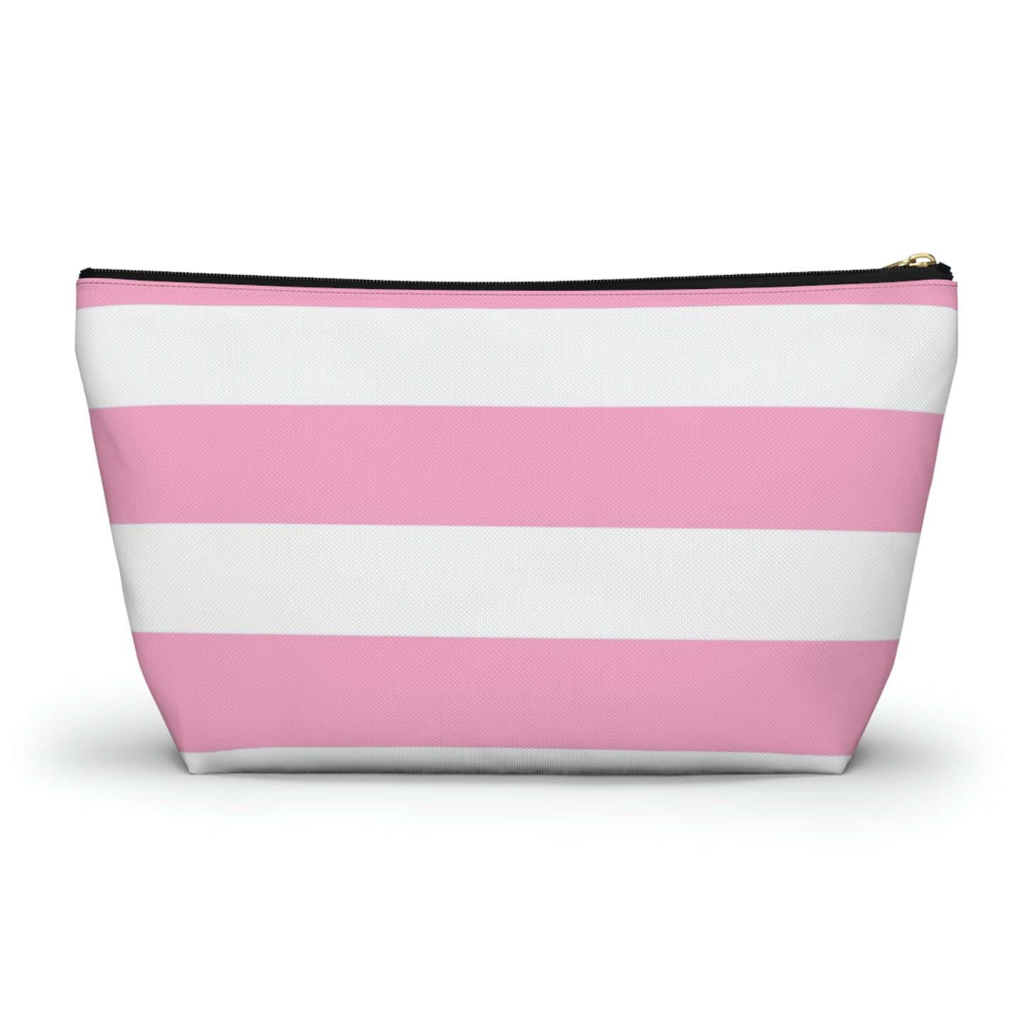 Big Bottom Zipper Pouch - Baby Pink/White Stripes