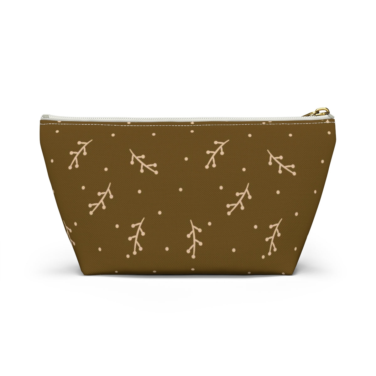 Big Bottom Zipper Pouch - Cream Berry Branches on Mustard Background