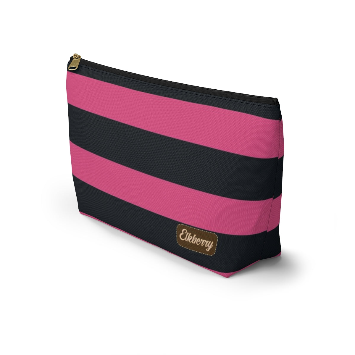 Big Bottom Zipper Pouch - Hot Pink/Navy Stripes