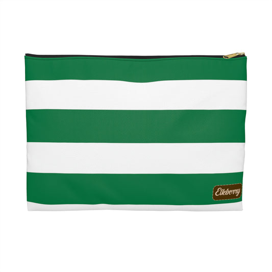 Flat Zipper Pouch - Kelly Green/White Stripes