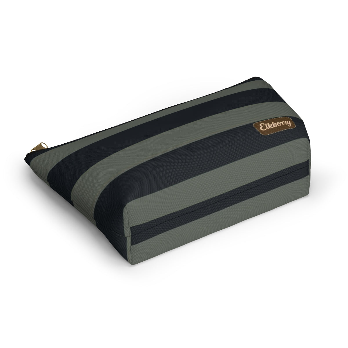 Big Bottom Zipper Pouch - Sage/Navy Stripes
