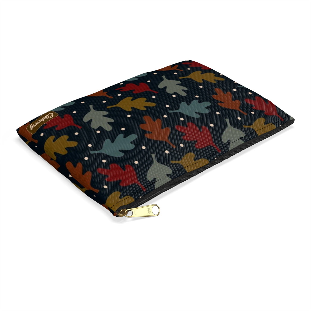 Flat Zipper Pouch - Fall Leaves on Navy