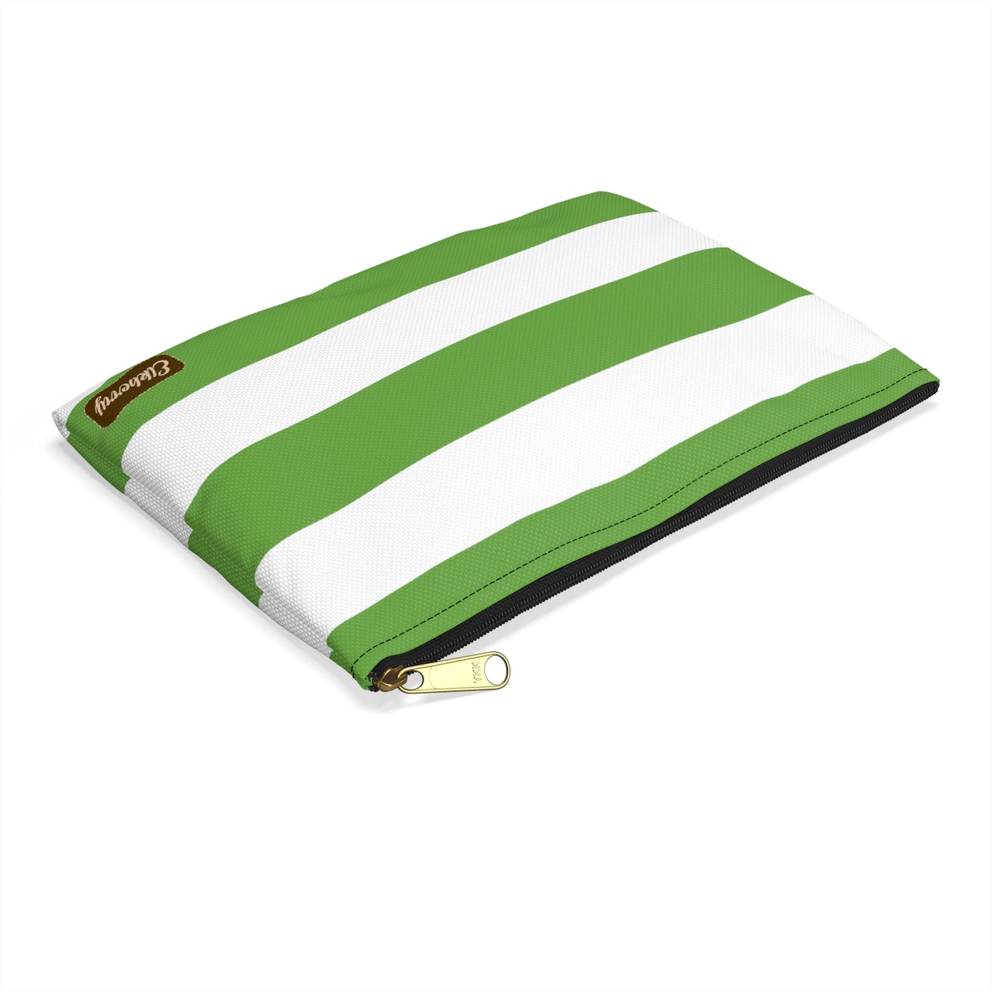 Flat Zipper Pouch - Lime Green/White Stripes
