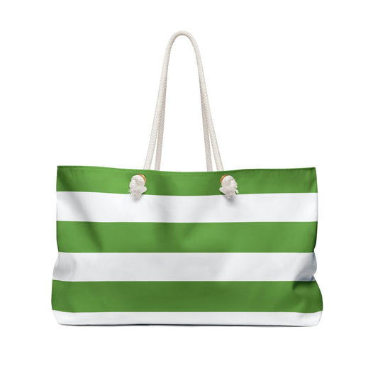 Weekender Tote Bag - Lime Green/White Stripes
