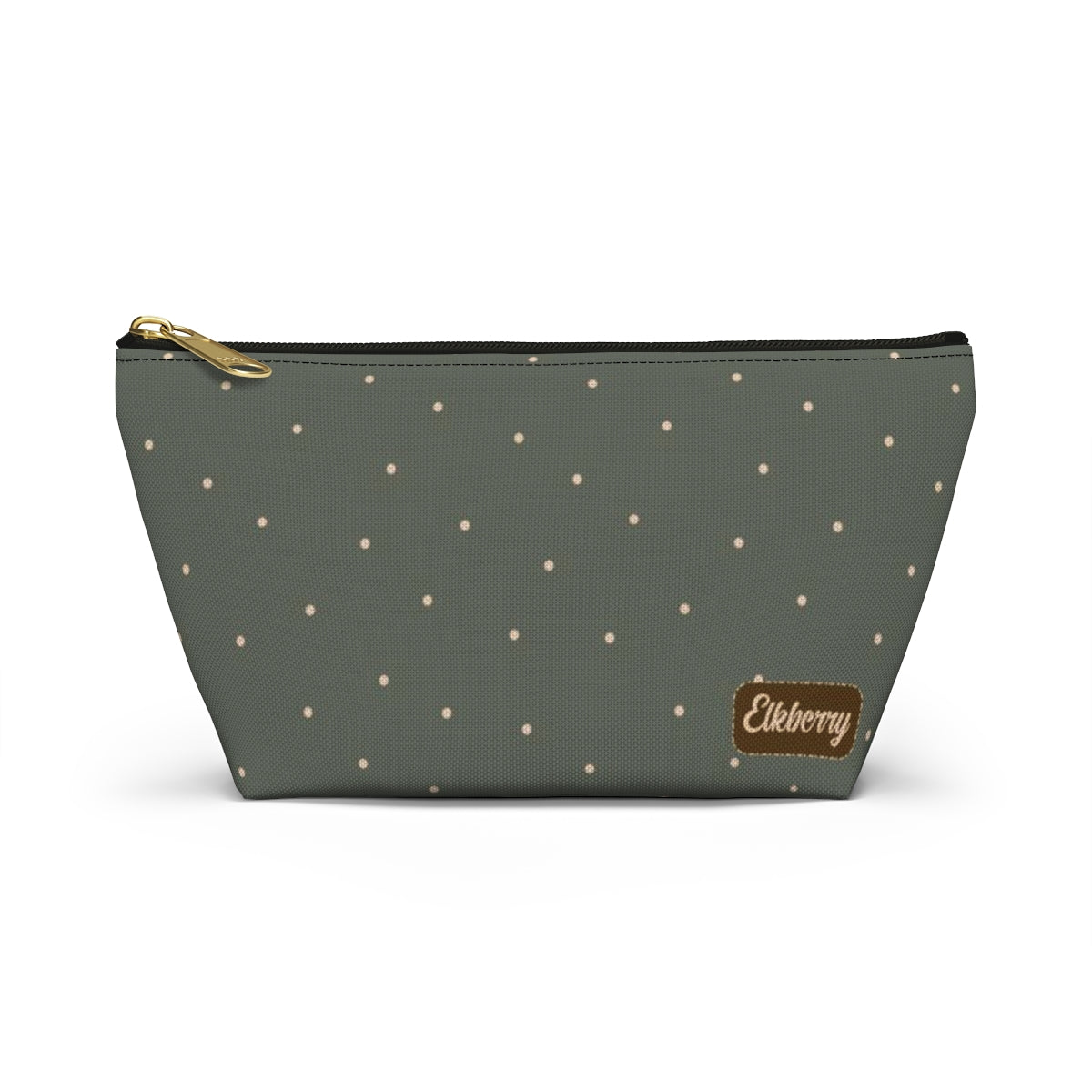 Big Bottom Zipper Pouch - Dots on Sage