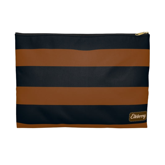Flat Zipper Pouch - Pumpkin/Navy Stripes
