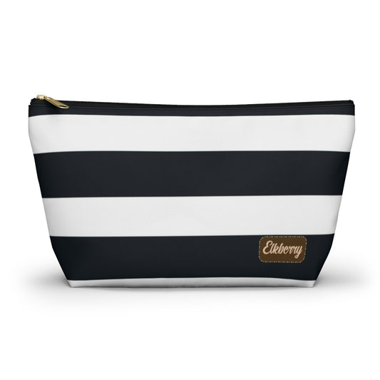 Big Bottom Zipper Pouch - Navy/White Stripes