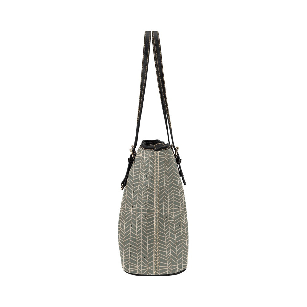 Herringbone - Sage Vegan Leather Zipper Tote Handbag (Small)