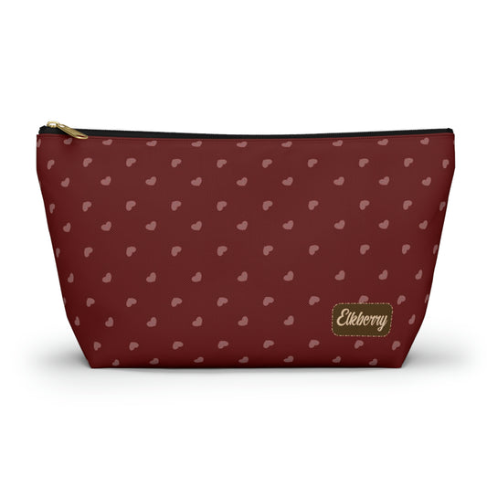 Big Bottom Zipper Pouch - Hearts on Red