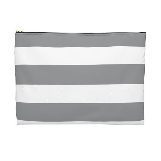Flat Zipper Pouch - Ash Gray/White Stripes