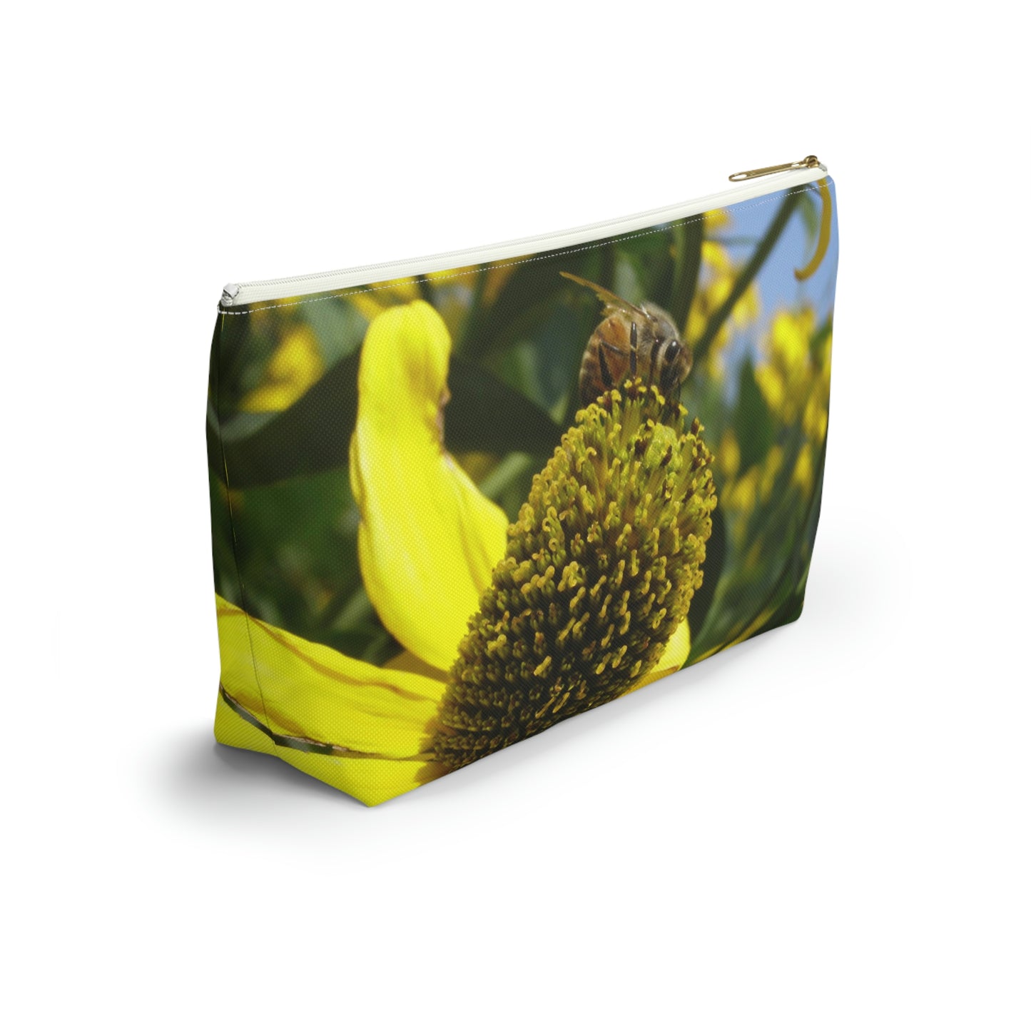 Big Bottom Zipper Pouch - Bee on Yellow Coneflower