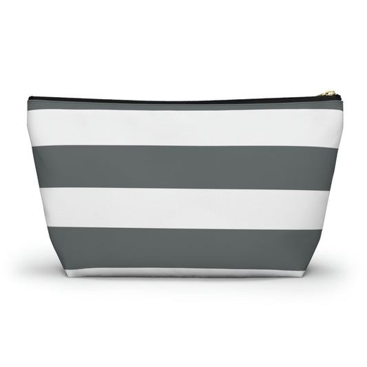 Big Bottom Zipper Pouch - Charcoal Gray/White Stripes