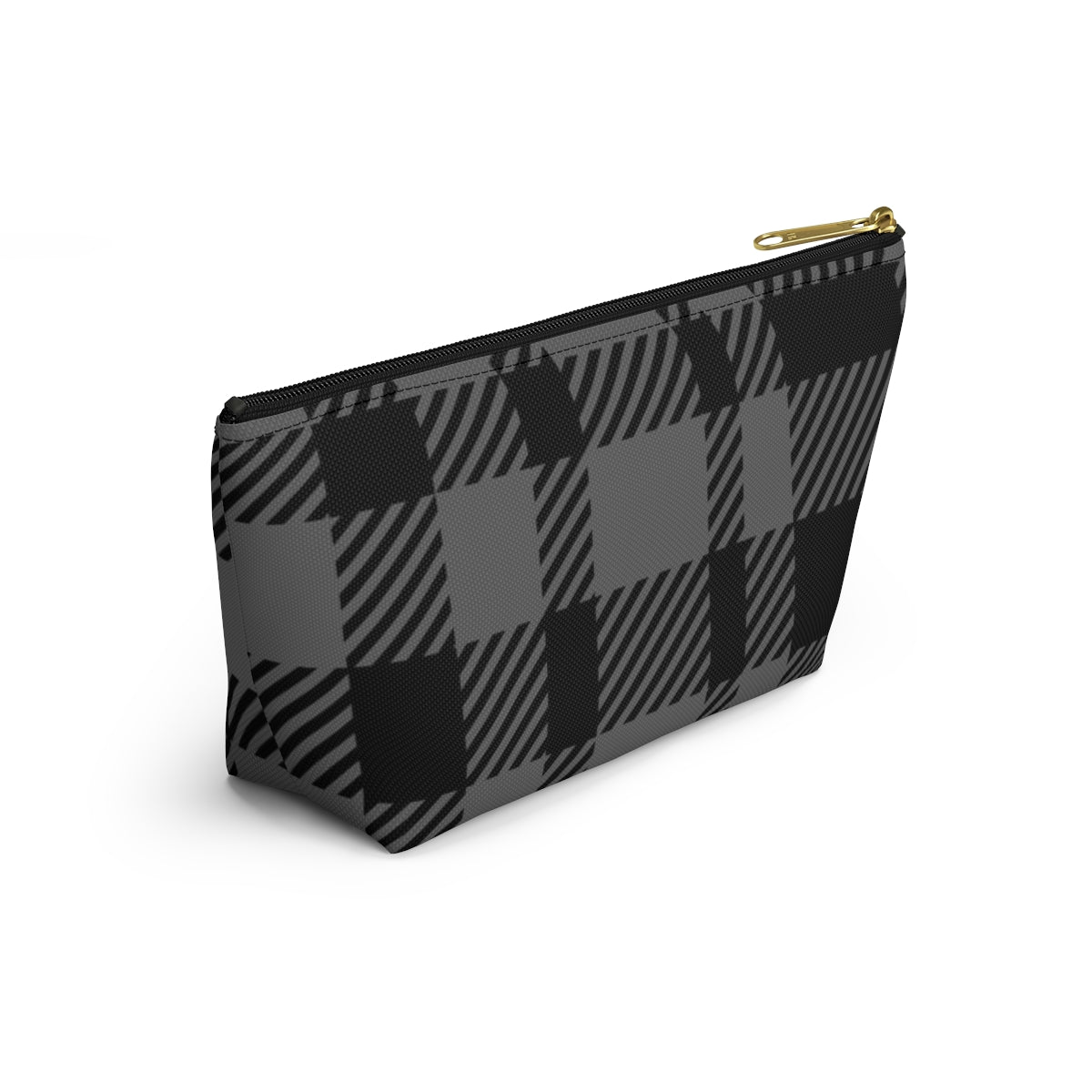 Big Bottom Zipper Pouch - Gray Buffalo Check, Gray Plaid